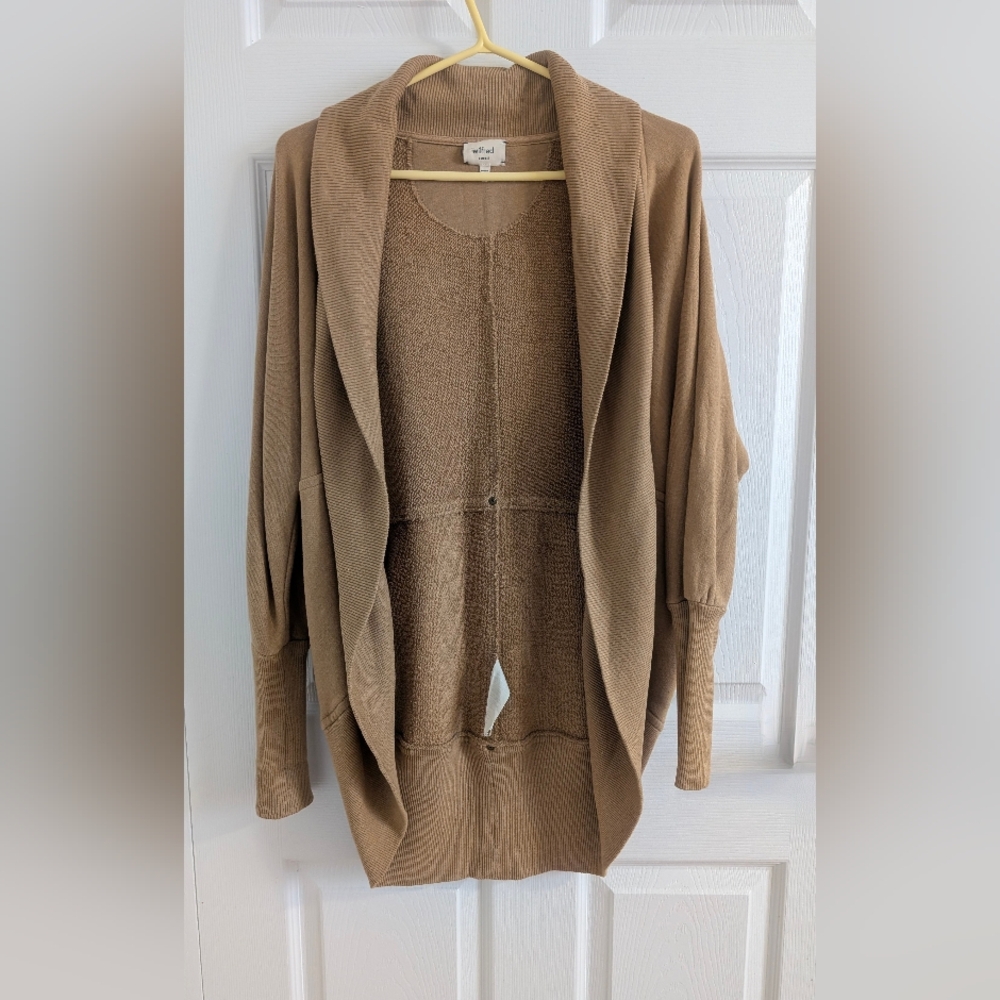 Wilfred Aritzia Tan Open Front Diderot Sweater Cardigan Shawl Collar XS
